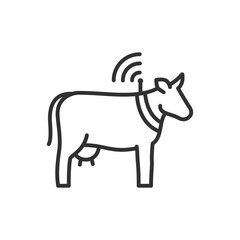 Smart farming, linear icon. Collar on the cow with data transmission. Smart farming. Animal tracking and monitoring technology. Line with editable stroke