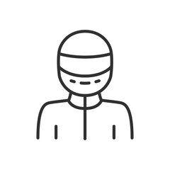 Person in a racing equipment, linear icon, car or motorbike racing. Suit, helmet. Line with editable stroke