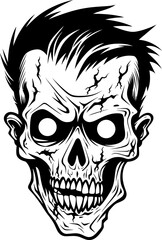 Zombie head silhouette in black color. Vector template for laser cutting wall art.