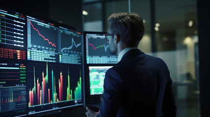 businessman executives finance analysis stock trading monitoring progress