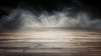 Empty wood floor with smoke background