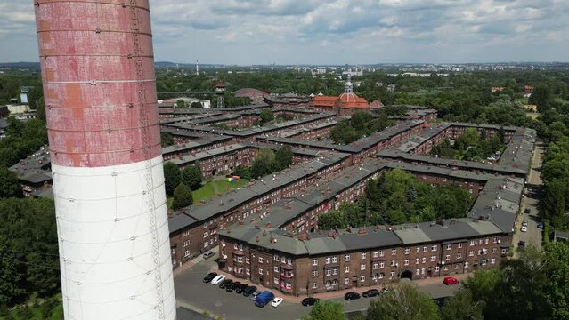 Aerial view of Nikiszowiec neighbourhood and settlement in Katowice, Poland
