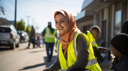 A Muslim volunteer involved in service. - obrazy, fototapety, plakaty