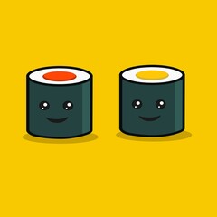 illustration of cute sushi emoticons