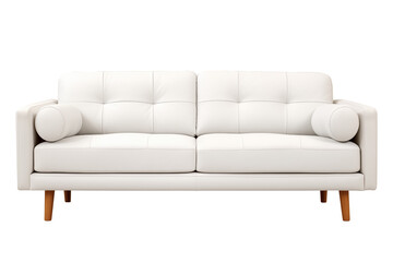 Modern Minimalist Sofa: White Tufted Couch with Wooden Frame - Contemporary Living Room Furniture, Elegant Home Decor, Interior Design, Comfortable Seating, Stylish Lounge, Luxurious Simplicity