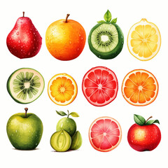 fruit, apple, food, isolated, orange, pear, green, fresh, set, white, red, healthy, fruits, ripe, peach, strawberry, diet, collection, nature, sweet, juicy, health, lemon, cherry, mango