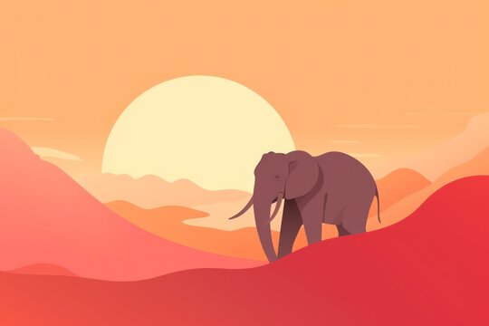 Animated Elephant and Landscape Background with Empty Copy Space for Text - Elephant and Landscape Backdrop - Flat Vector Elephant Graphic Illustration Wallpaper created with Generative AI Technology