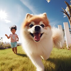 Chase the Sunshine: A Child's Play with Their Pomeranian