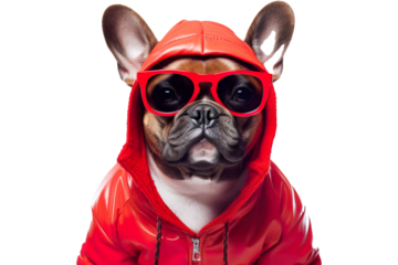 charismatic Dog wearing huge bright glasses, isolated on white