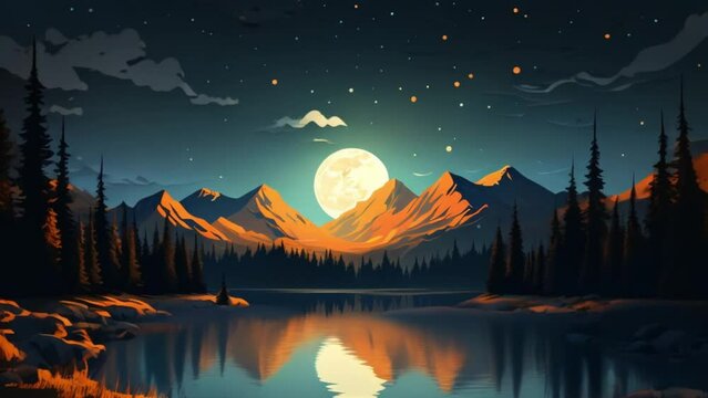 animated video of the full moon in the mountains