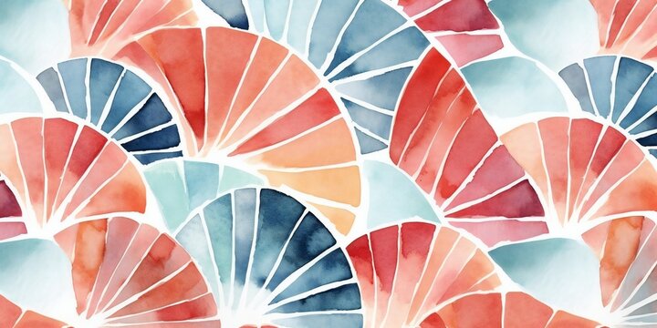 Watercolor pattern of hemispheres in the form of fans. Modern cartoon geometric background.