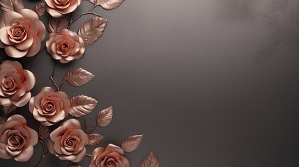 Copper Roses Background Texture - Metallic Flower Illustration with Empty Copy Space - Flower Rose Metal Copper Grunge Wallpaper created with Generative AI Technology