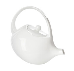 Clean empty ceramic teapot isolated on white