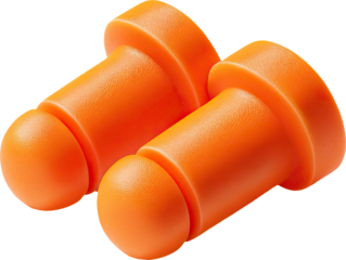orange earplugs pair close up product shot studio image industrial safety hearing protection equipment