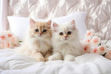 Beautiful fluffy kittens lying in a cozy interior