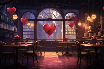 decorated cafe for valentine's day