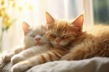 cute sleeping kittens in a cozy interior