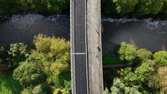 Motorway bridge with a discontinuous lane in 4k