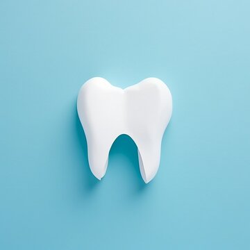 Paper cut mockup of tooth on blue background. Dental care concept. International Dentist Day. Greeting card for professional holiday.