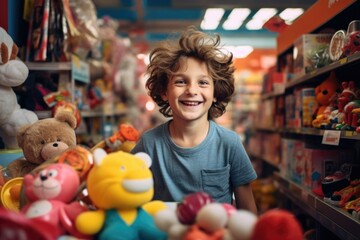 Fototapeta na wymiar happy child in a toy store. gifts for children