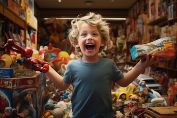 happy child in a toy store. gifts for children