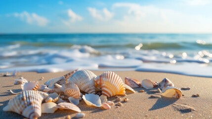 Fototapeta na wymiar Tranquil Beach with Seashells in Sand