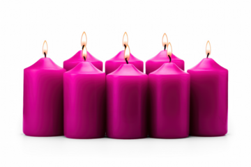 magenta burning candles isolated on transparent background cutout png file