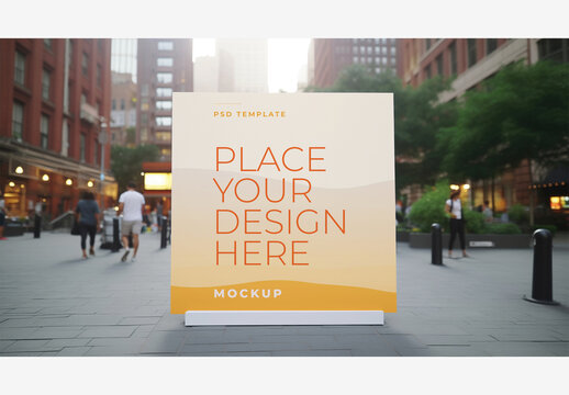 City Street Billboard Mockup Template: High-Rise Buildings and Crowded Streets with People Walking - Perfect for Stock Photos