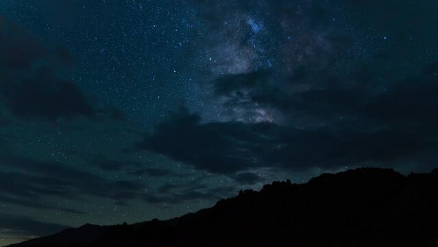 Milky Way Galaxy Clouds 24mm South Sky Tilt Down Over Mt Whitney Sierra Nevada California USA Time Lapse