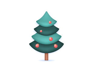 Illustration of a Christmas tree decorated with Christmas balls. a spruce. decorations or ornaments. Minimalist 3D illustration design. graphic elements. vector assets