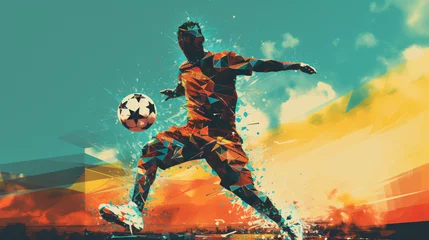 Fotobehang Soccer player in action at stadium. Mixed media. Mixed media © Argun Stock Photos