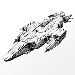 Minimalist Spaceship: Black and White Line Art with Clean Lines