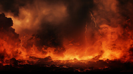 Lava explosions and fire background. Orange red