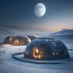 Fototapeta na wymiar An isolated research facility on an ice-covered moon, studying mysterious alien artifacts1
