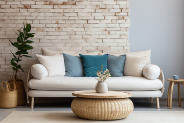 Farmhouse decor with this vintage-style living room, complete with a poster frame accent. The combination of rustic elements and comfortable furnishings creates an inviting and stylish interior.