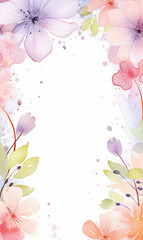 Delicate frame with beautiful watercolor flowers. Spring design. Pastel colors. Ai generated