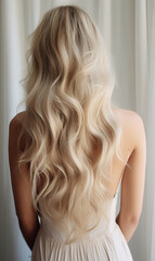 Fototapeta premium Beautiful blond long hair from behind. Blond hair. Ai generated