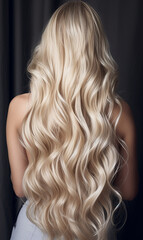 Naklejka premium Beautiful blond long hair from behind. Blond hair. Ai generated