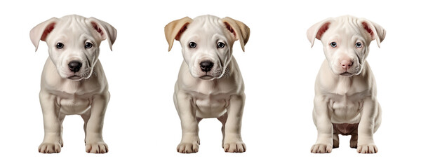 Group of baby cute dogo argentino dog standing isolated on transparent or white background