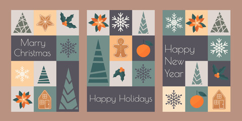 A set of postcards. Christmas flyers. Winter discount. Winter design. Sale.
