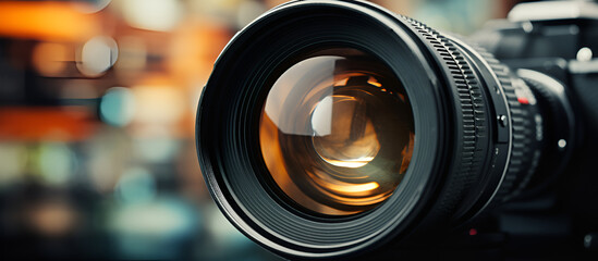 camera lens close up  copyspace - obrazy, fototapety, plakaty