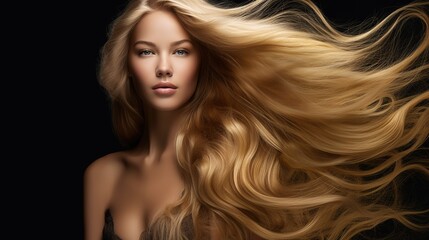 Beautiful blond woman with extremly long hair banner