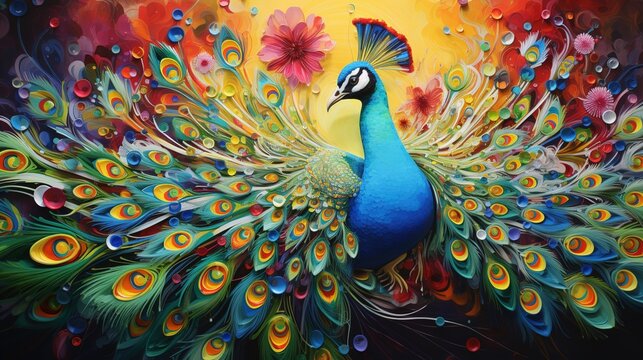 Beautiful abstract peacock made out of colorful paint