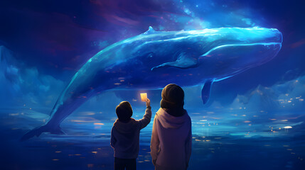 Mother and daughter looking at the whale
