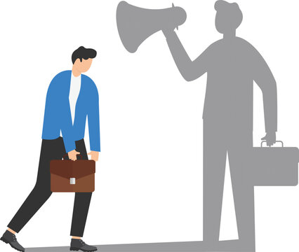 Inner critic concept, businessman and his shadow vector illustration

