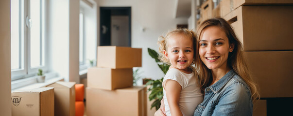 Obrazy na Plexi  mère célibataire avec une petite fille qui emménage dans un nouvel appartement