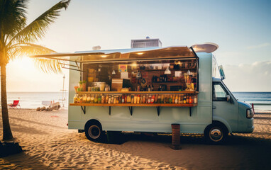 street food van standing at beach