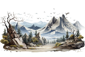 illustration about beautiful landscape isolated on PNG Background, Generative Ai.