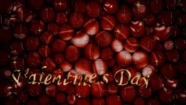 3d animation of the fall of many balls that make up the drawing. Valentine's Day greeting card. 3d animation for Valentine's day.