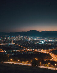 Obraz premium Night Cityscape View from a Hill